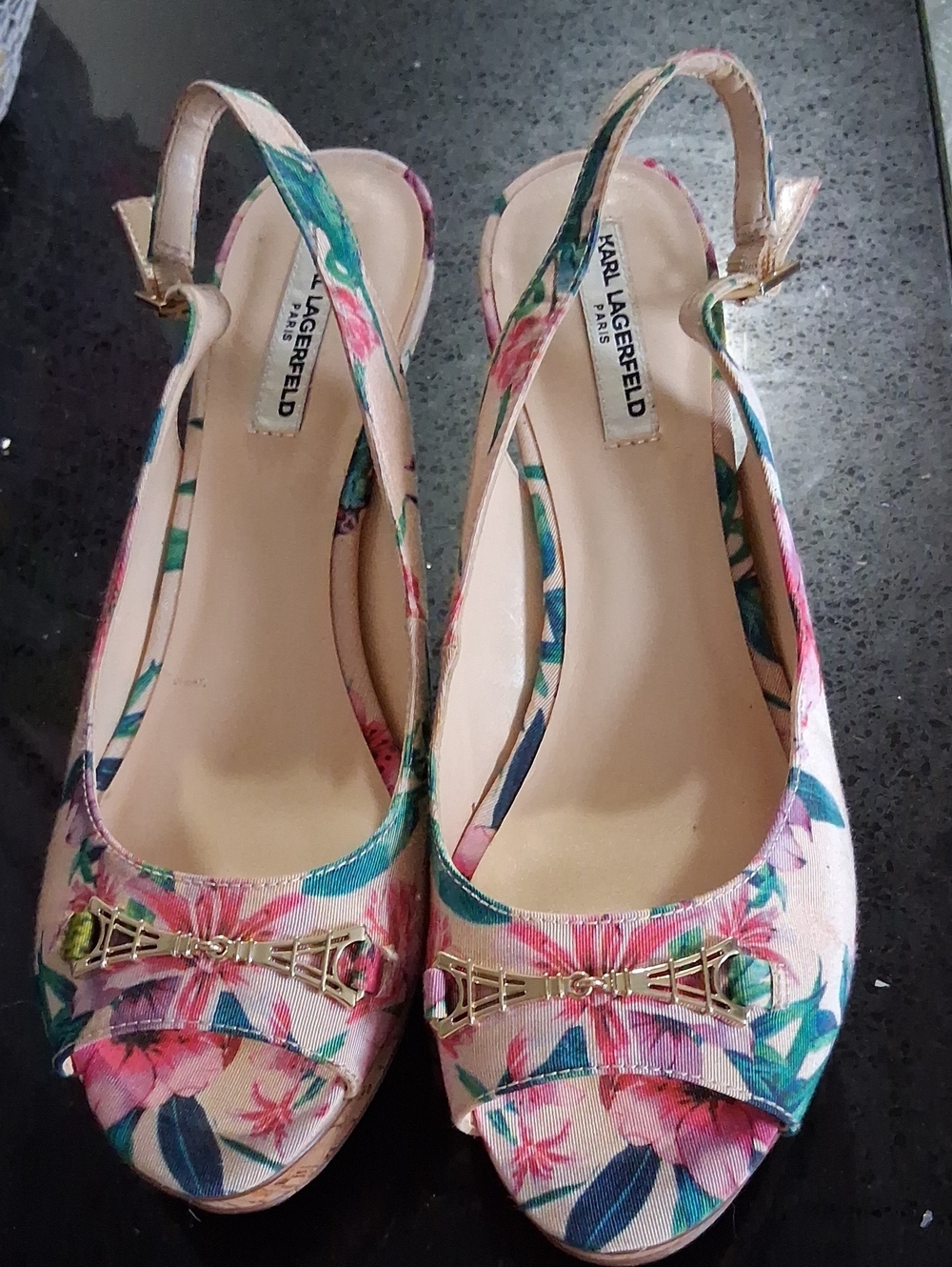 Karl Lagerfeld Pink Floral Slingback Peep-Toe Sandals